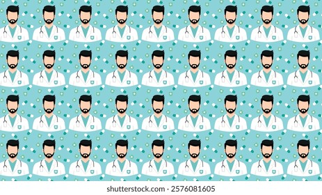 Illustration of a doctor, flat style, clipart, for designers, pattern for backgrounds and textures