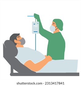 illustration of a doctor giving intravenous fluids to a patient