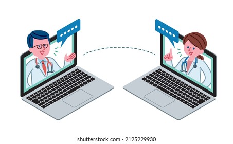Illustration of a doctor having a meeting on a computer