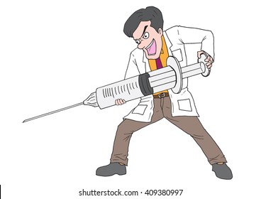 An illustration of a Doctor holding big needle