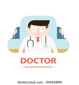 Illustration of doctor in hospital. Vector illustration flat style.