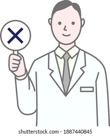 Illustration of a doctor with an incorrect answer mark