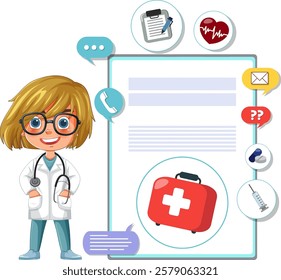 Illustration of a doctor with medical symbols