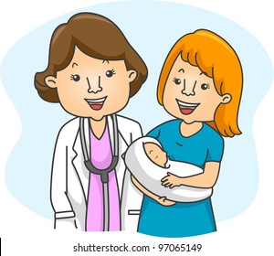 Illustration of a Doctor and a New Mother