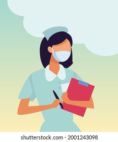 Illustration of doctor or nurs character wearing masks. Vector illustration