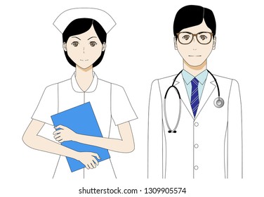 Illustration of doctor and nurse in white coat.