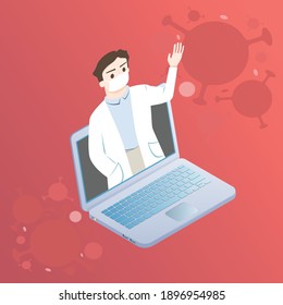Illustration of doctor on laptop explain the dicease