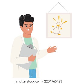 Illustration of the doctor paediatrician for medical design. Kid health, medical healthcare. Medicine, healthcare concept. 
