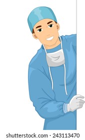 Illustration of a Doctor in a Scrub Suit Holding a Blank Board