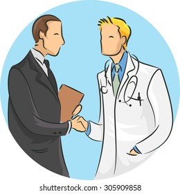 Illustration of a Doctor Shaking Hands with a Medical Sales Representative