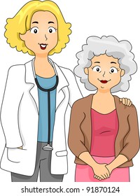 Illustration of a Doctor Standing Beside Her Patient