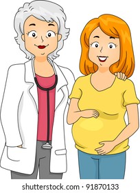 Illustration of a Doctor Standing Beside Her Patient