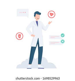Illustration of the doctor tells the patient about his or her condition, Healthy good flat vector illustration. Doctor Flat with premium icon and graphic symbol flat illustration vector