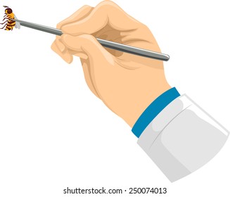 Illustration of a Doctor Using a Pair of Tweezers to Pick Up a Bee