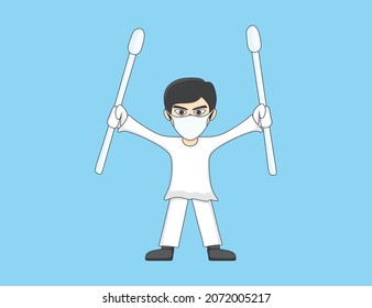 An illustration of a doctor wearing mask and holding a testing tools