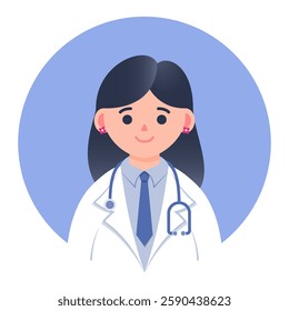 Illustration of a Doctor Wearing a Stethoscope on Blue Background, Flat Style Design
