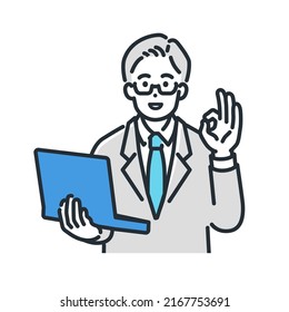 Illustration of a doctor who poses OK and smiles.