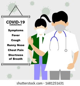 Illustration of doctor's description of COVID-19 symptoms - vector