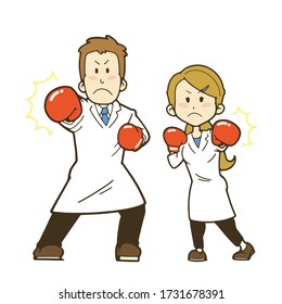 Illustration of doctors fighting. Vector illustration on white background.