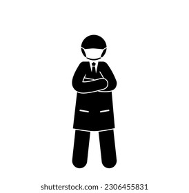  Illustration of doctors and nurses characters wearing masks. Vector. stick figure