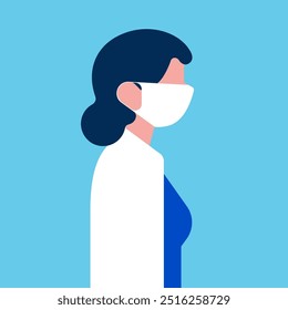 Illustration of doctors and nurses characters wearing masks. Vector