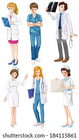Illustration of the doctors and nurses on a white background