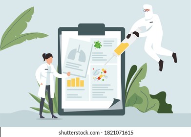 Illustration of doctors are putting together medical records