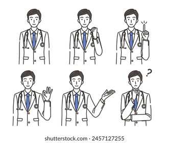 The illustration of doctor's various gestures set