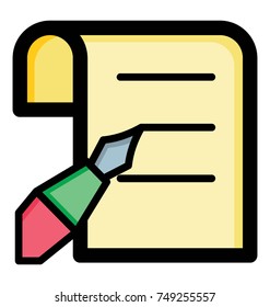 
An illustration of a document being written, pen and paper vector icon
