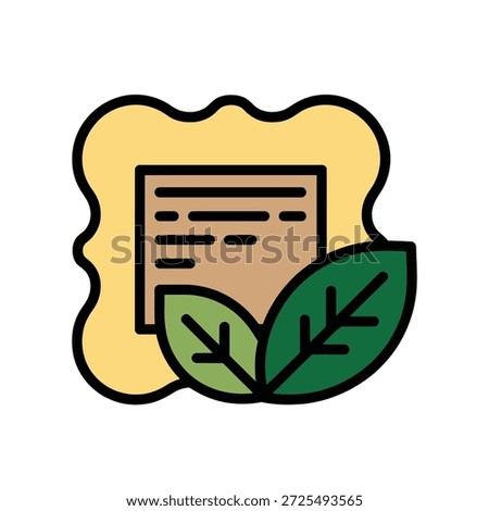 Illustration of a document or certificate framed by a wavy border with two green leaves representing nature and documentation