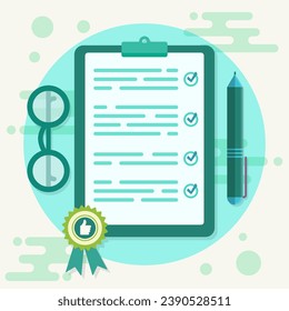 illustration of a document of a contract agreement or certificate whose approval is guaranteed