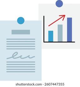 Illustration of a document with a graph drawn on it.