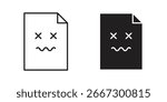 Illustration of a document icon with a sad face, showing error or failure. Available in black and white.
