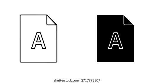 Illustration of a document with letter a in black and white, isolated on file concept
