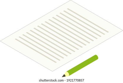 Ilustración del documento y del lápiz, isométrico