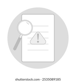 Ilustración del documento con signo de advertencia y lupa