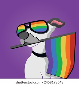 Ilustración de un perro según la bandera LGBTQ+, lindo, orgullo gay,