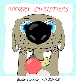 Illustration of a dog with a ball, Merry Christmas