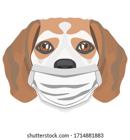 Illustration dog beagle with respirator 

