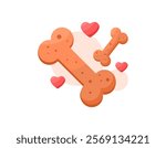 illustration of a dog biscuit with a heart symbol. brown bone shaped biscuit. dog food or snack. flat style design. element