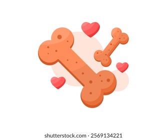 illustration of a dog biscuit with a heart symbol. brown bone shaped biscuit. dog food or snack. flat style design. element