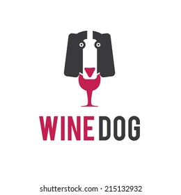 Illustration a dog and a bottle of wine in negative space
