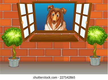 ilustración de un perro en la ventana