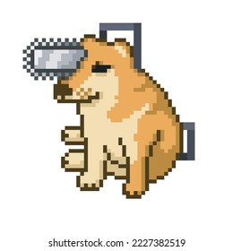 Illustration dog with chainsaw, meme pixel art