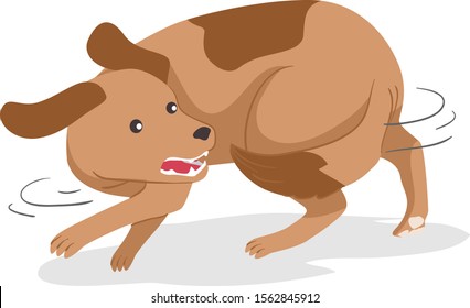 Illustration of a Dog Chasing Its Own Tail and Trying to Bite It