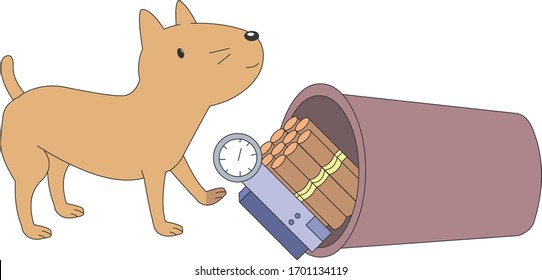 An illustration of a dog discovering and finding an explosive.
