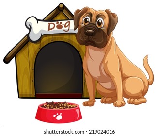 Illustration of a dog and a doghouse