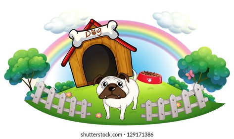 Illustration of a dog with a doghouse on a white background