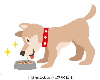 Illustration Of A Dog Eating Dog Food On A White Background