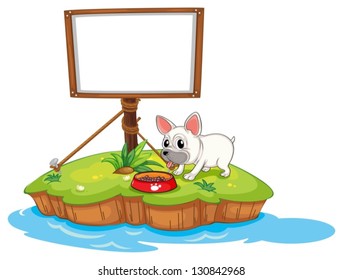 Illustration of a dog and the empty framed signage on a white background